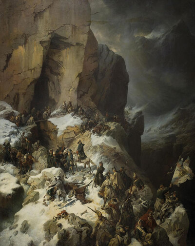 Суворов переходит через перевал Паникс, А.Е. Коцебу, 1860 г Суворов переходит через перевал Паникс